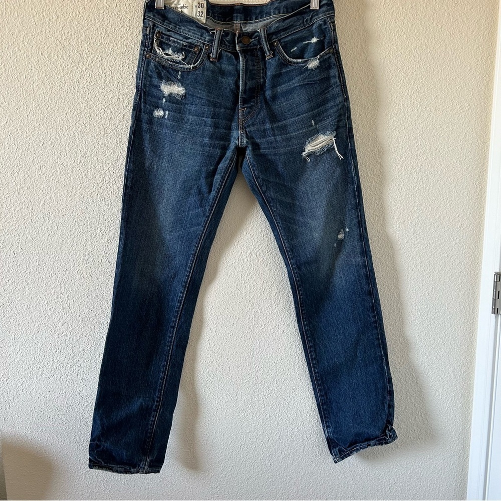 Abercrombie & Fitch Men’s Rollins Low Rise Skinny Jeans 30/32 Blue Distressed